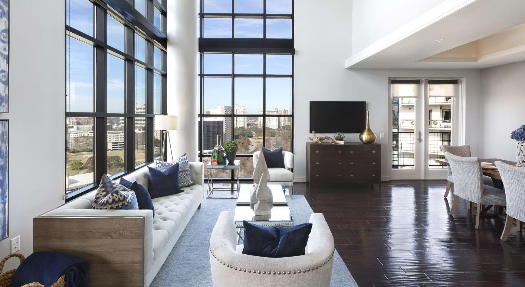 a living room with a large window