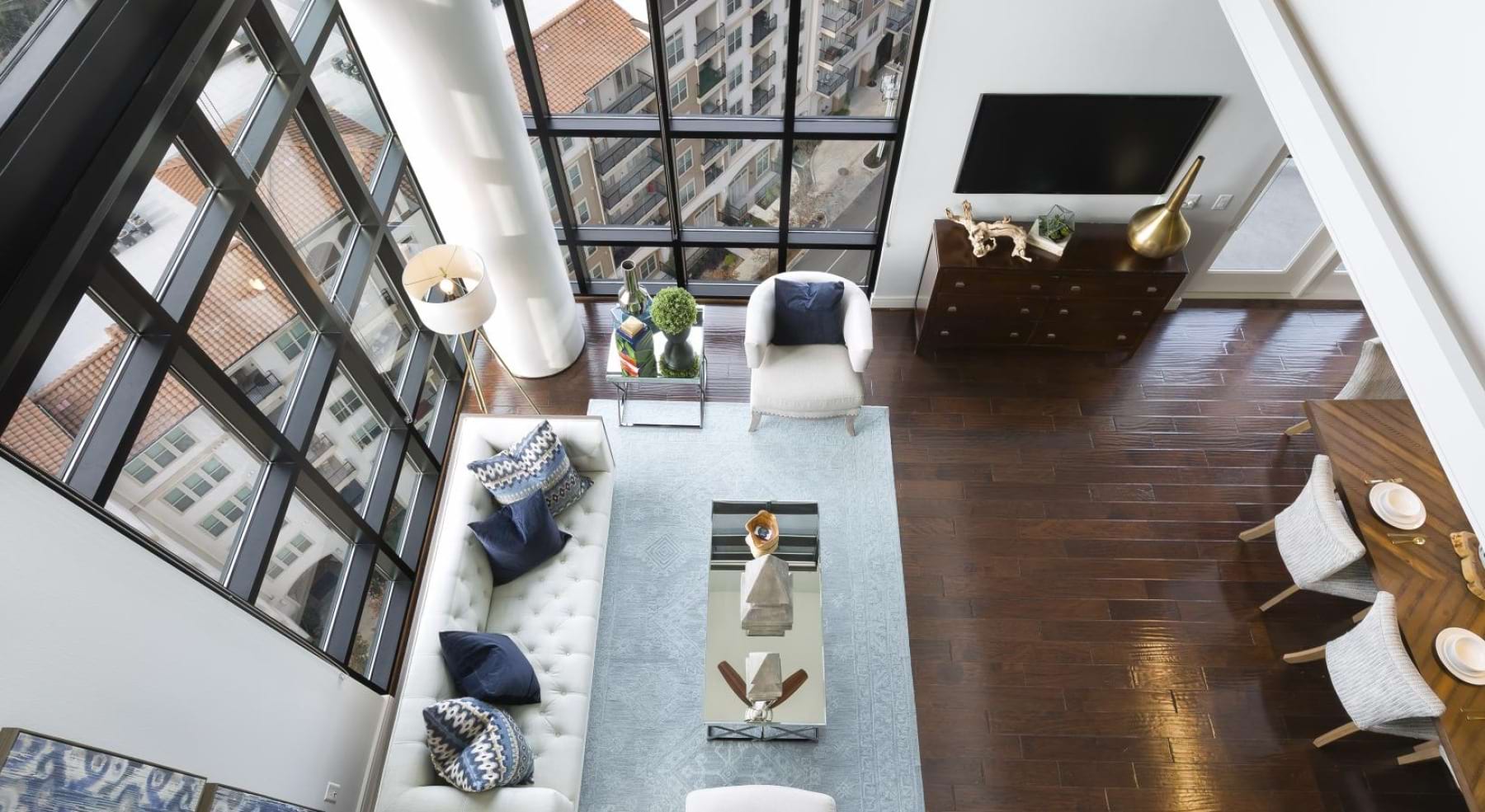 a living room with a large window