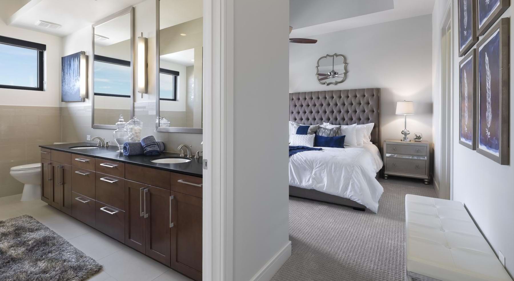 a bathroom with a bed and a sink